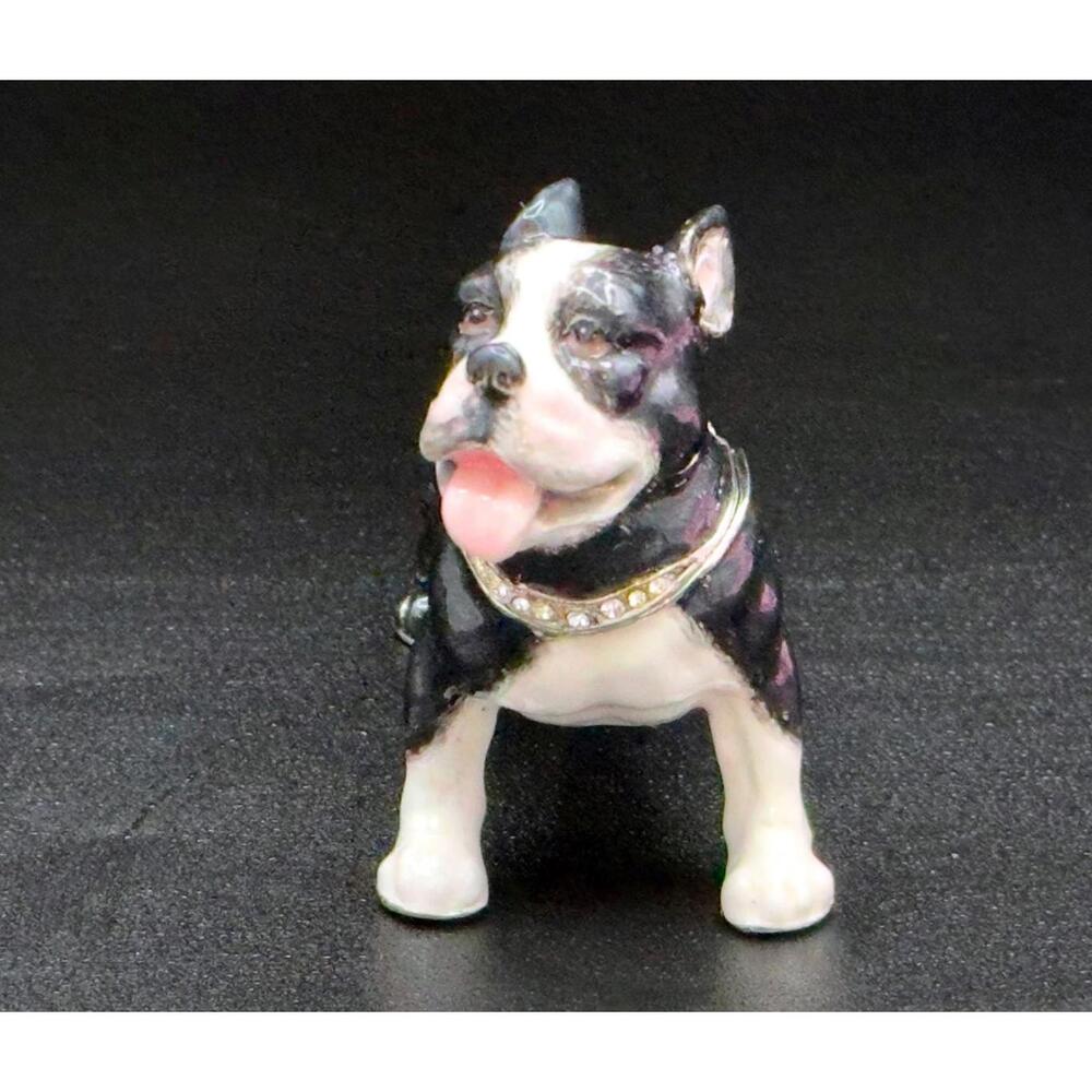 Rare Vintage Boston Terrier Dog Trinket Box Figurine Collectible Display Piece - Picture 3 of 6